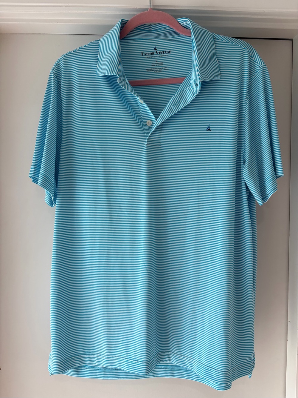 Southern Tide Men's Aqua and White Thin-Striped Polo
